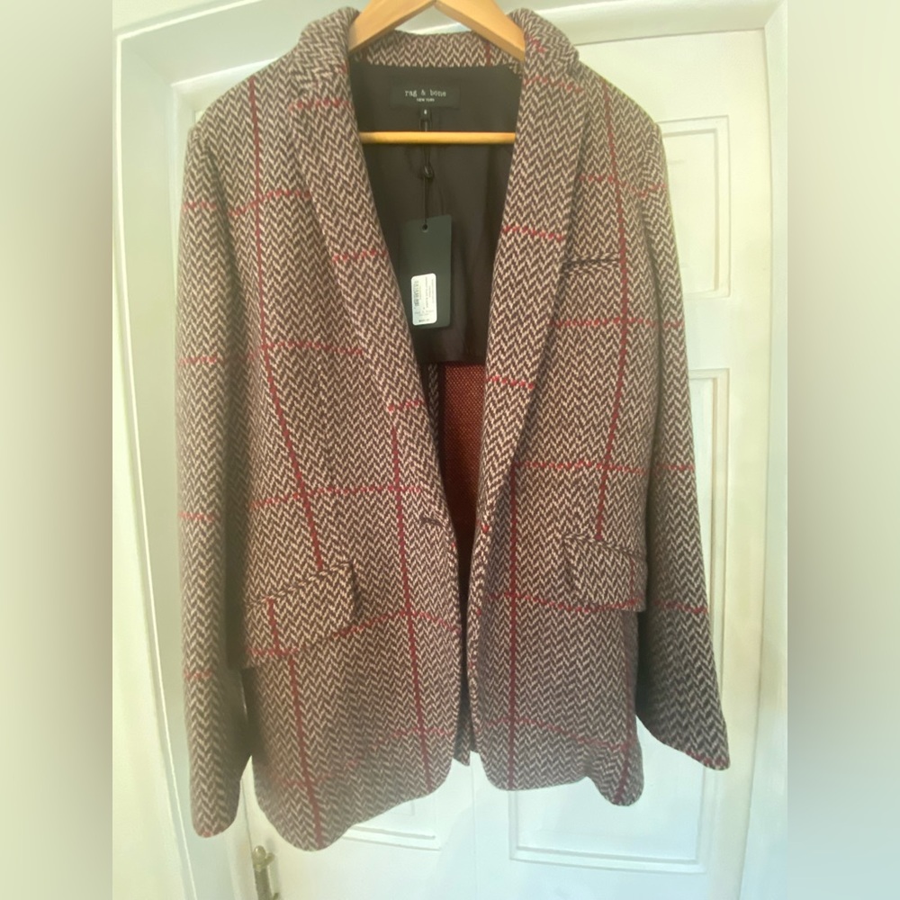 Rag and bond houndstooth brown blazer, plaid blazer US 8 NWT